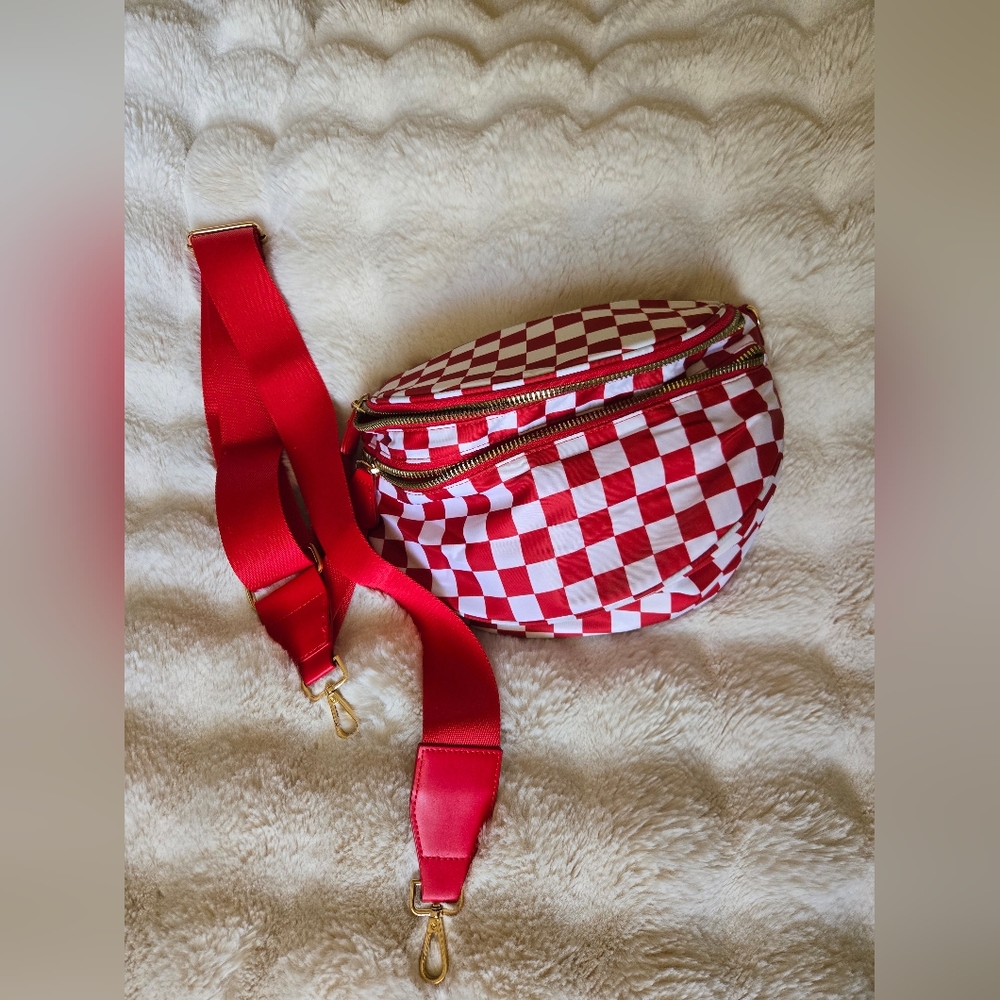 Red & White Checkerboard Crossbody Fanny Pack